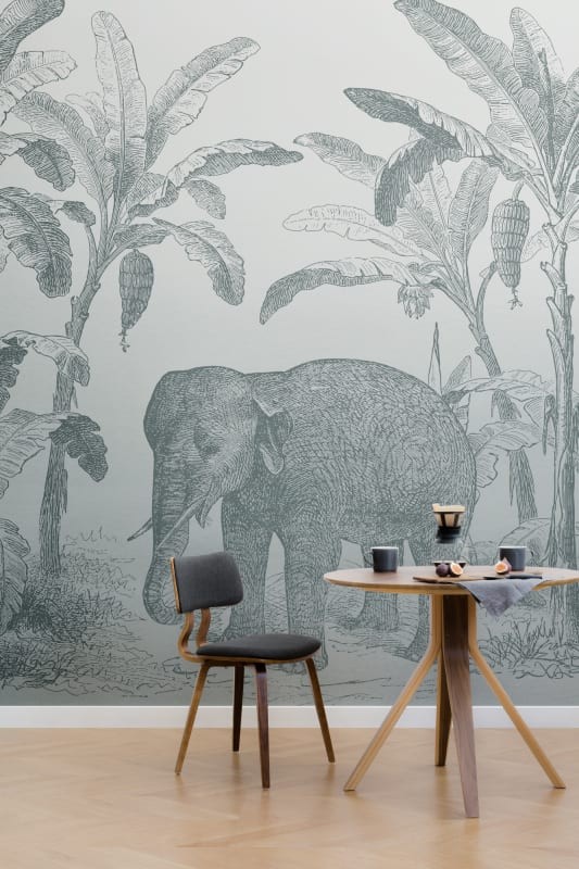 Hovia AN0556BU04W Loxodonta Teal - mural w słonia i egzotyczne rośliny