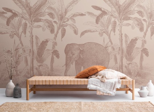 Hovia AN0557PI04W Loxodonta Terracotta - mural w słonia i egzotyczne rośliny
