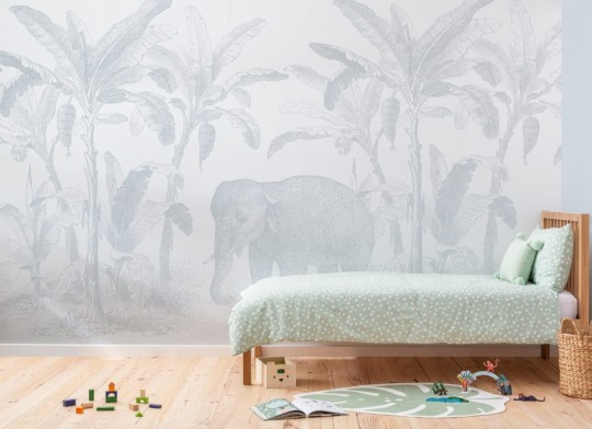 Hovia AN0558BU04W Loxodonta Blue - mural w słonia i egzotyczne rośliny