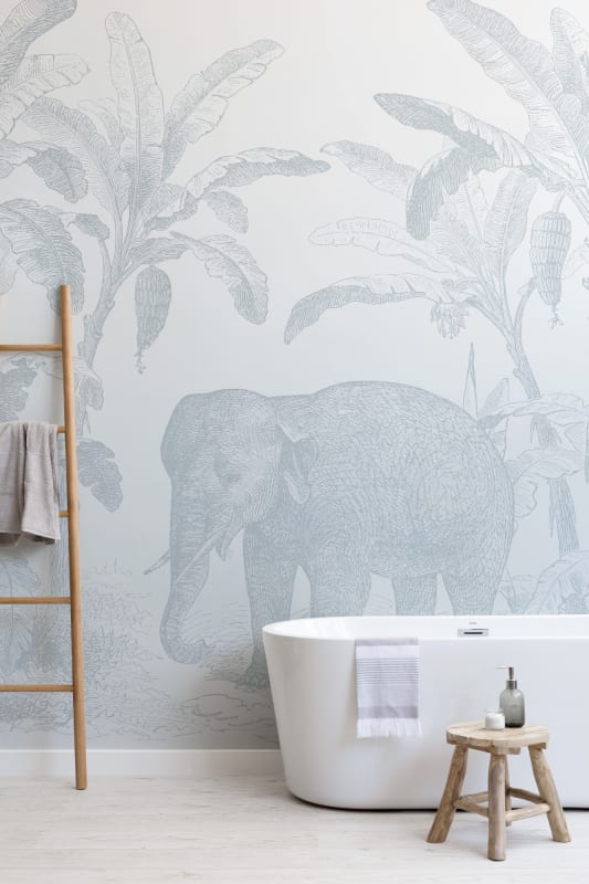 Hovia AN0558BU04W Loxodonta Blue - mural w słonia i egzotyczne rośliny