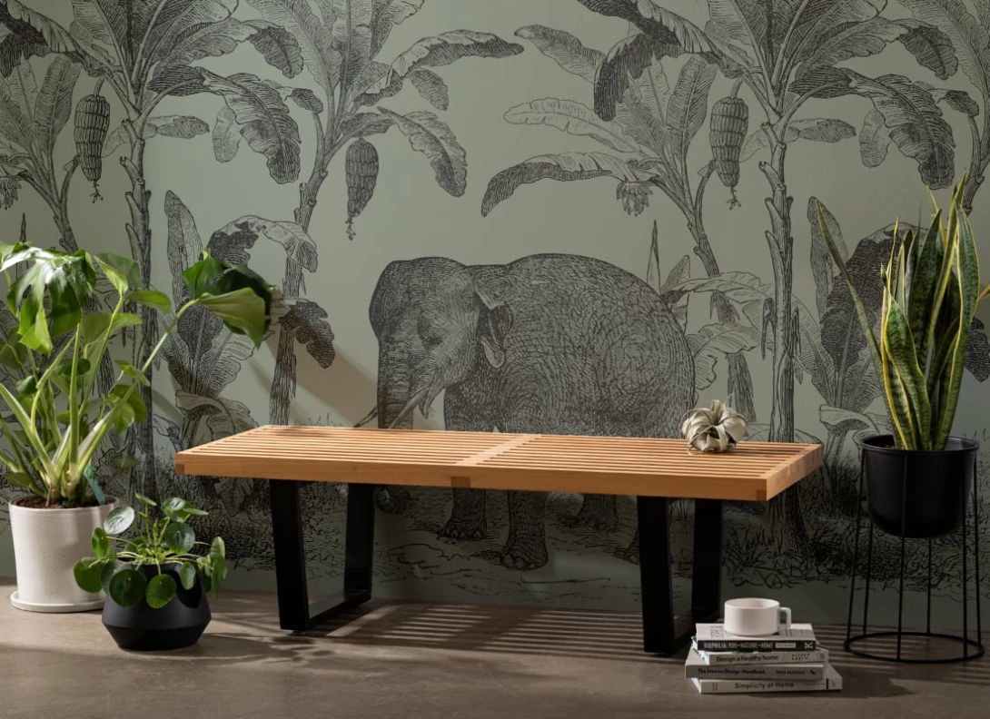 Hovia JU0016GR40W Loxodonta Green - mural w słonia i egzotyczne rośliny