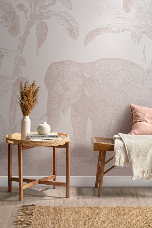Hovia AN0559PI04W Loxodonta Pink - mural w słonia i egzotyczne rośliny