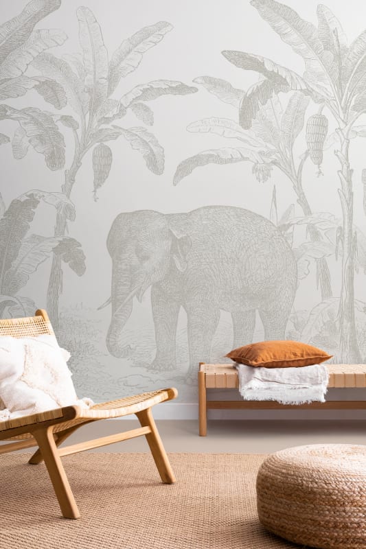 Hovia AN0561NE04W Loxodonta Neutral - mural w słonia i egzotyczne rośliny
