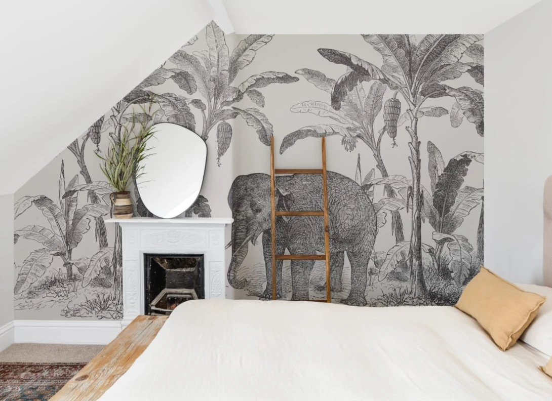 Hovia EL0001BW02W Loxodonta - mural w słonia i egzotyczne rośliny