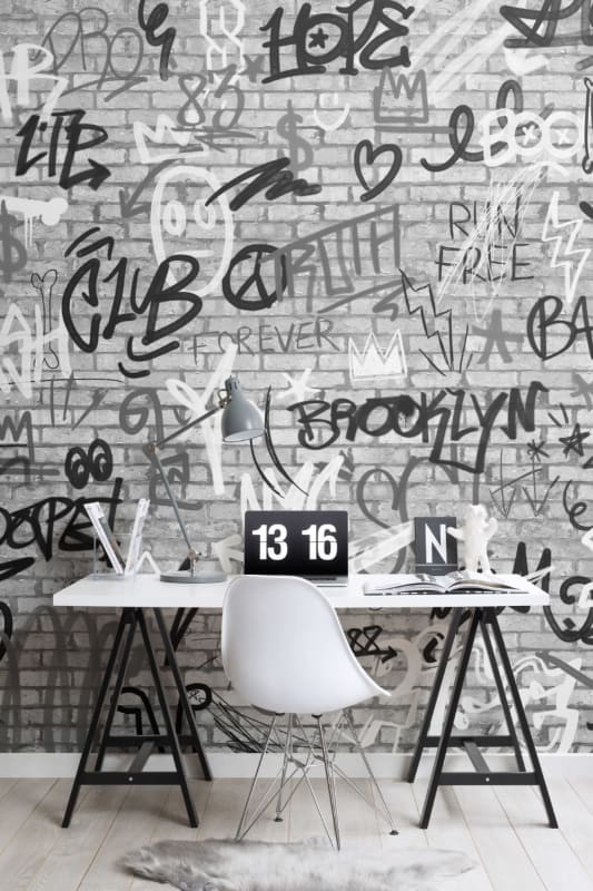 Hovia GR0036BG03W Queens - mural imitujący ceglaną ścianę w graffiti