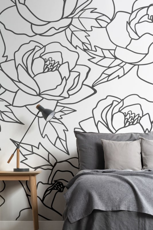 Hovia FL0093BW03W Peony - mural w minimalistyczne piwonie