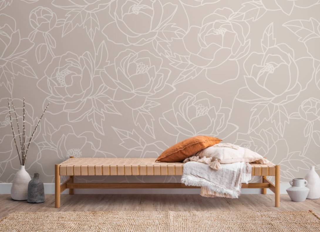 Hovia FL0094NE03W Peony Neutral - mural w minimalistyczne piwonie