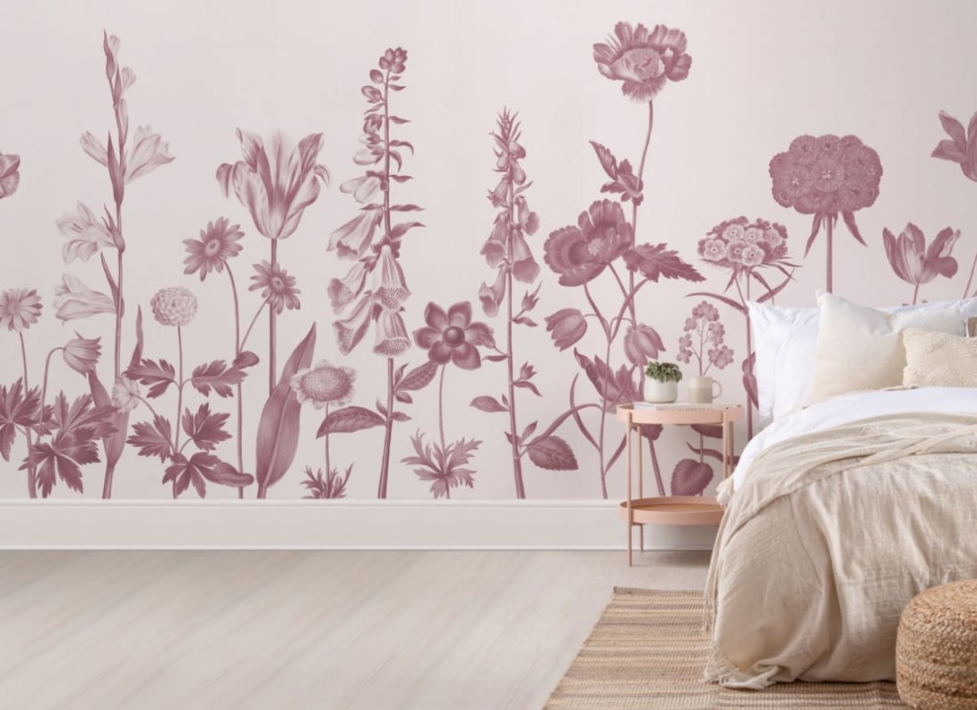 Hovia FL0262PI03W Prairie Pink - mural w polne kwiaty