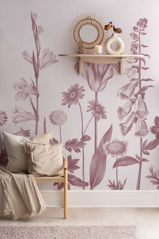 Hovia FL0262PI03W Prairie Pink - mural w polne kwiaty