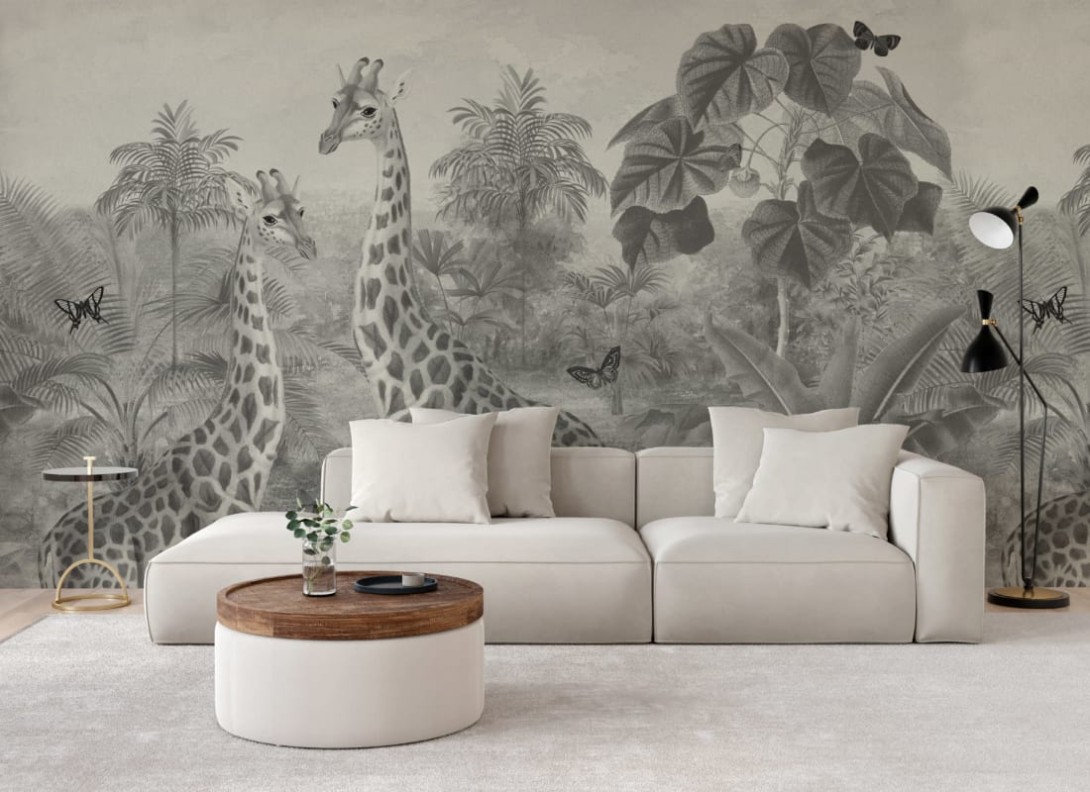 Hovia AN0230BW07W Giraffa Grey - mural w żyrafy