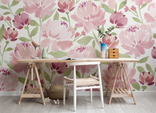 Hovia FL0141PI07W Phoebe Pink - mural w piwonie