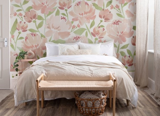 Hovia FL0142OR07W Phoebe Peach - mural w piwonie