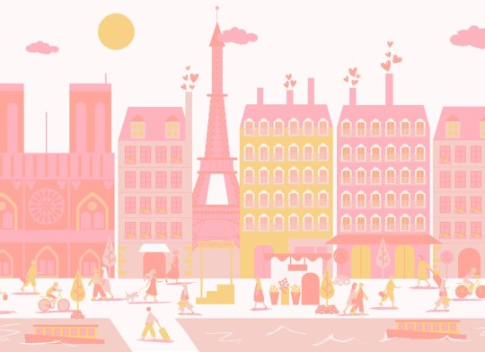 Hovia CH0017PI03W Paris Pink - mural dla dzieci w panoramę Paryża