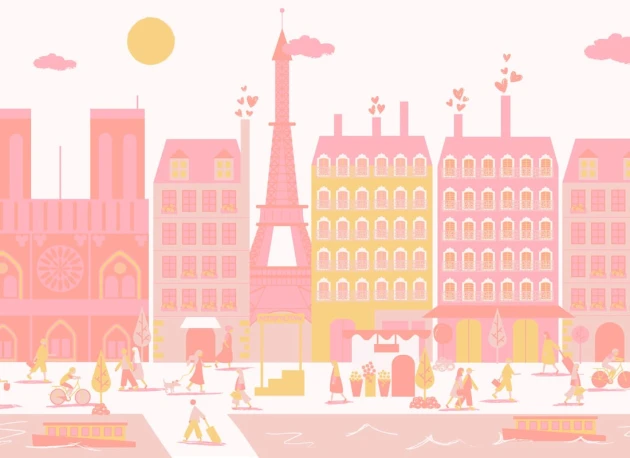 Hovia CH0017PI03W Paris Pink - mural dla dzieci w panoramę Paryża