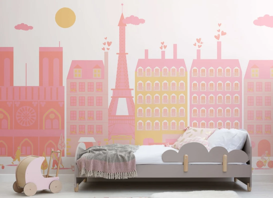 Hovia CH0017PI03W Paris Pink - mural dla dzieci w panoramę Paryża