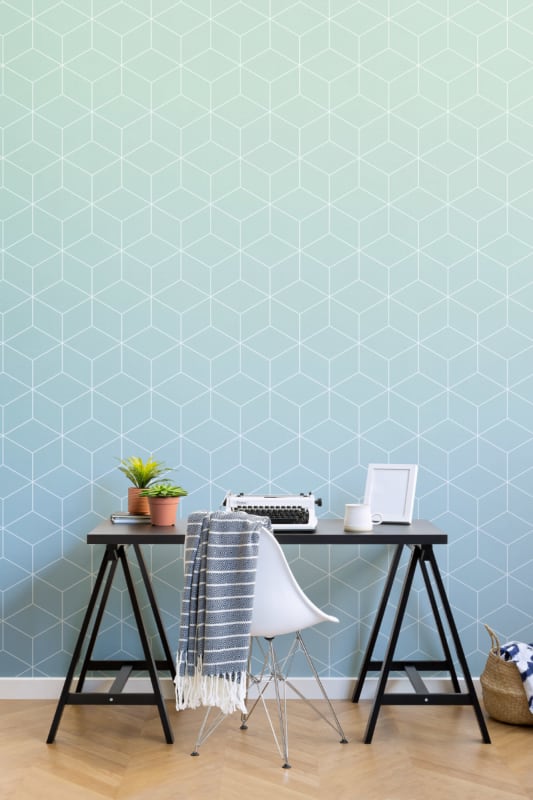 Hovia OM0012BU01W Gradient Aquamarine - mural w trójwymiarowy wzór geometryczny