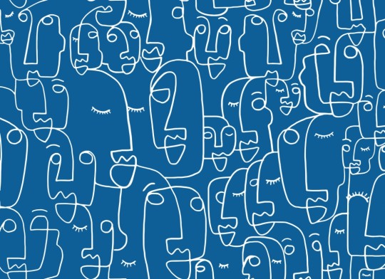 Hovia AB0028BU03W Features Blue - mural w abstrakcyjne twarze