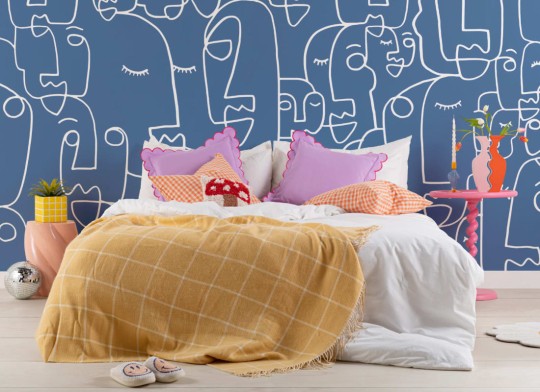 Hovia AB0028BU03W Features Blue - mural w abstrakcyjne twarze