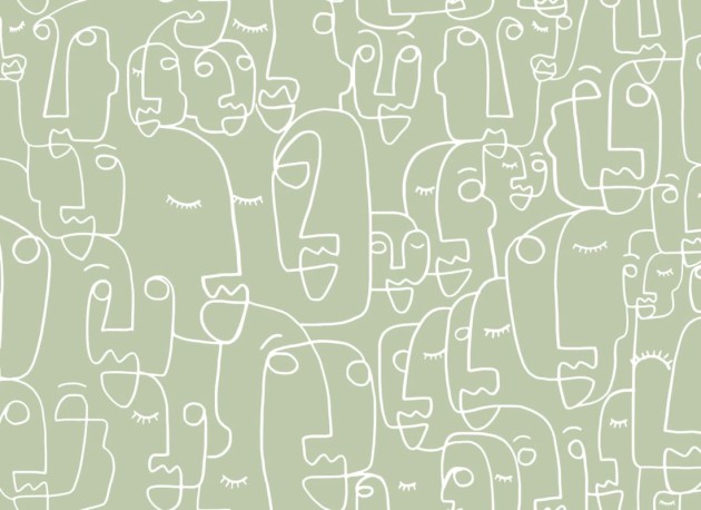 Hovia AB0030GR03W Features Sage - mural w abstrakcyjne twarze
