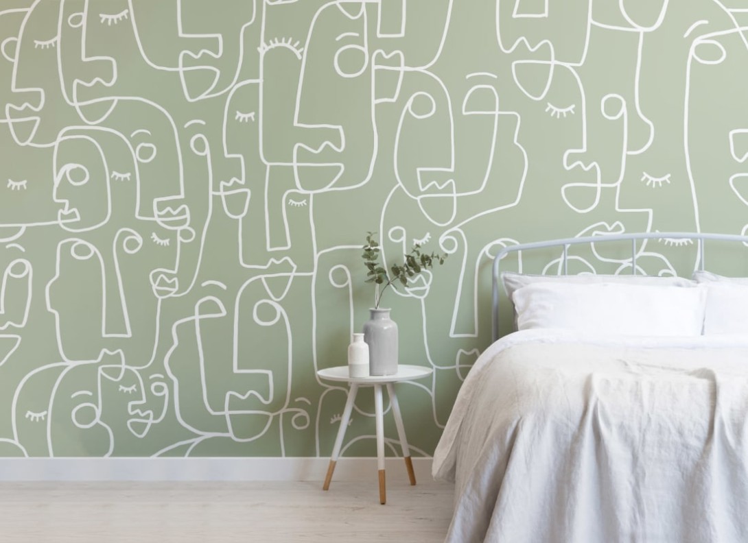 Hovia AB0030GR03W Features Sage - mural w abstrakcyjne twarze