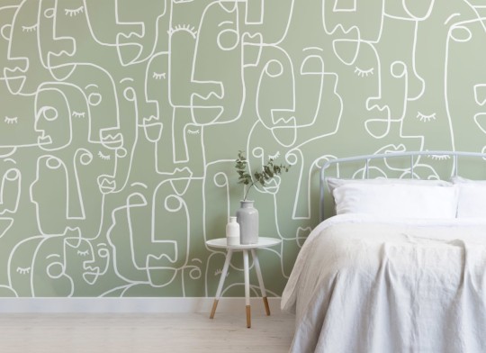 Hovia AB0030GR03W Features Sage - mural w abstrakcyjne twarze