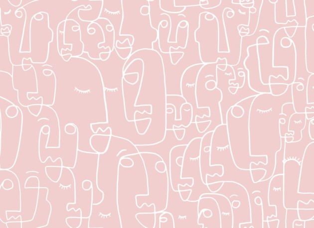 Hovia AB0039PI03W Features Dusty Pink - mural w abstrakcyjne twarze