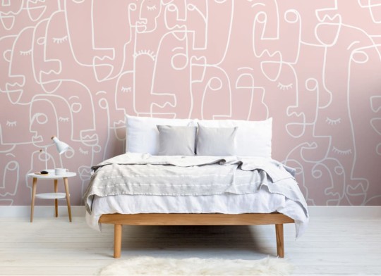Hovia AB0039PI03W Features Dusty Pink - mural w abstrakcyjne twarze