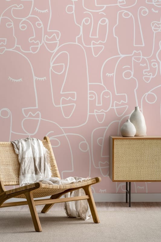 Hovia AB0039PI03W Features Dusty Pink - mural w abstrakcyjne twarze