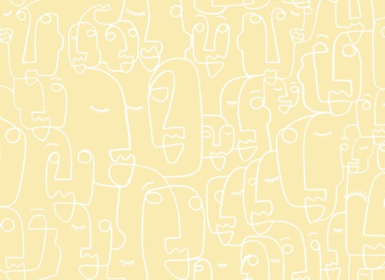 Hovia AB0110YE03W Features Yellow - mural w abstrakcyjne twarze