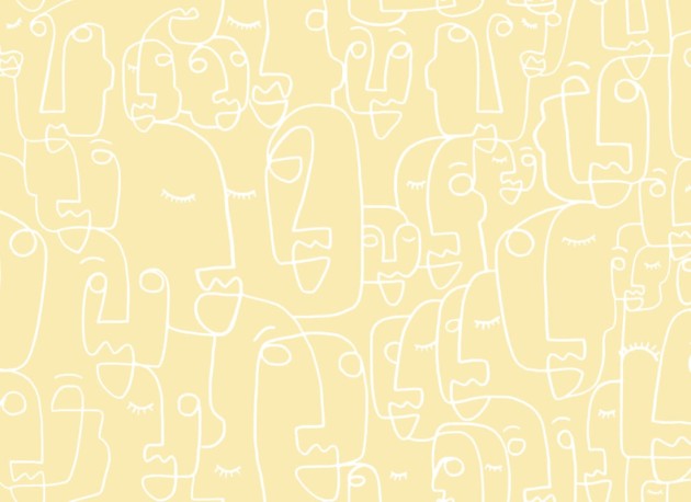 Hovia AB0110YE03W Features Yellow - mural w abstrakcyjne twarze