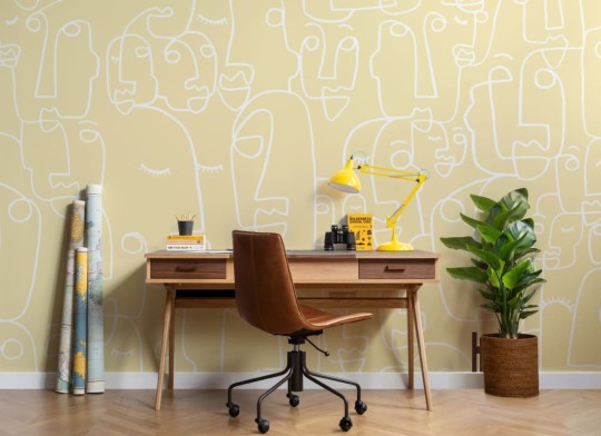 Hovia AB0110YE03W Features Yellow - mural w abstrakcyjne twarze