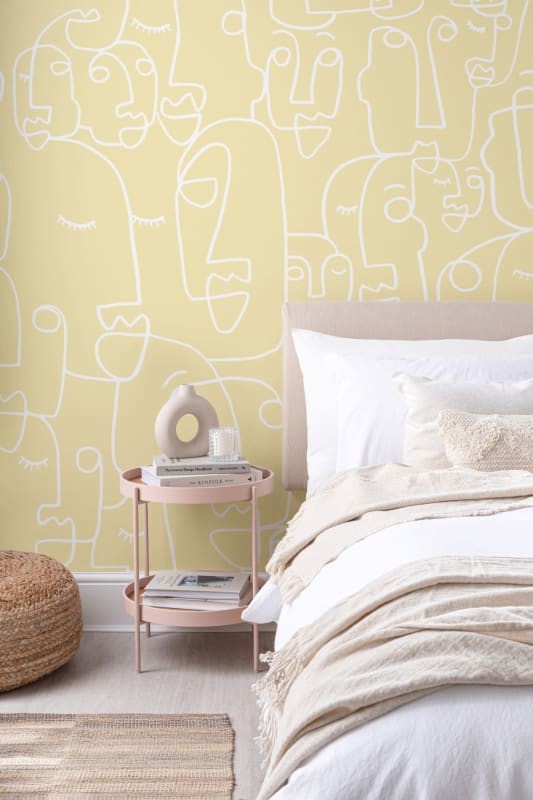 Hovia AB0110YE03W Features Yellow - mural w abstrakcyjne twarze