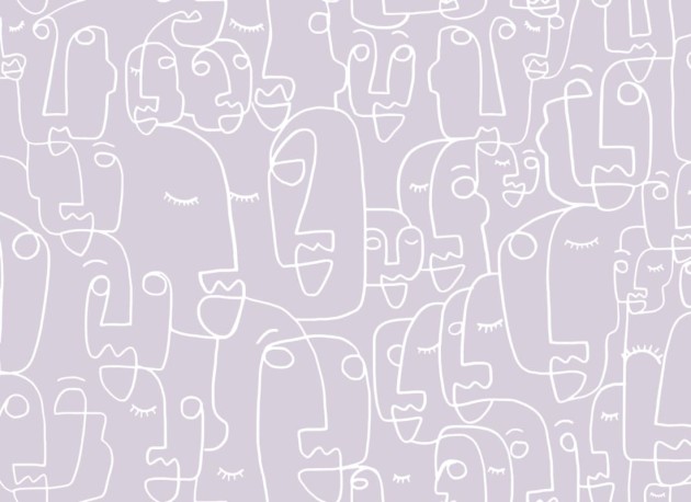 Hovia AB0111PU03W Features Lilac - mural w abstrakcyjne twarze