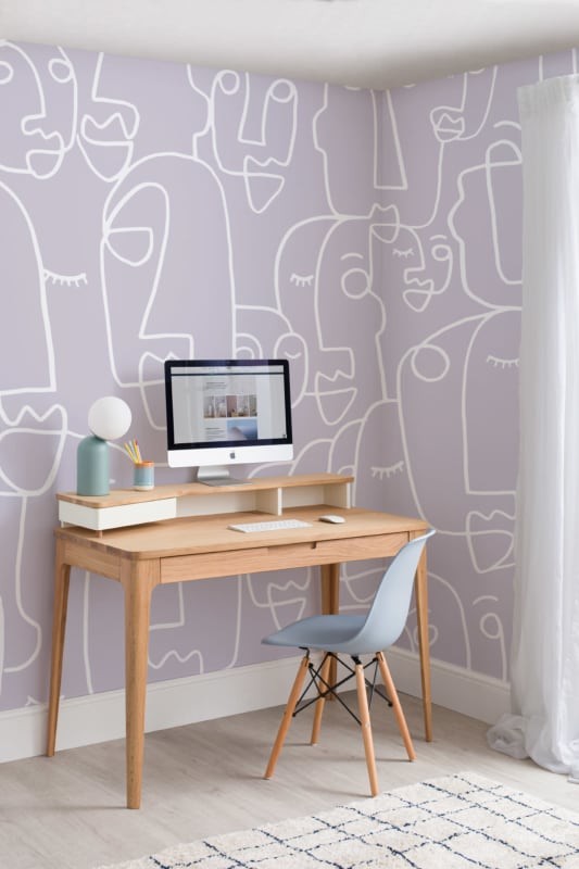 Hovia AB0111PU03W Features Lilac - mural w abstrakcyjne twarze