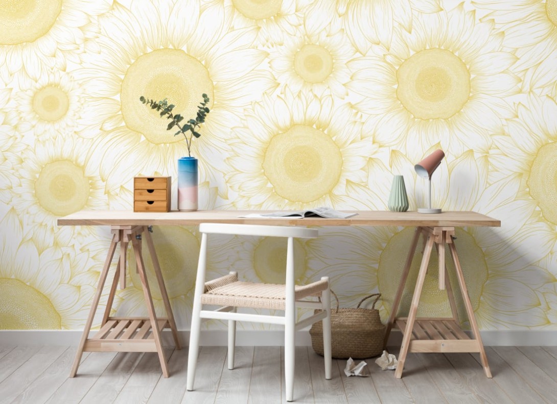Hovia FL0077YE04W Darcy Yellow - mural w słoneczniki