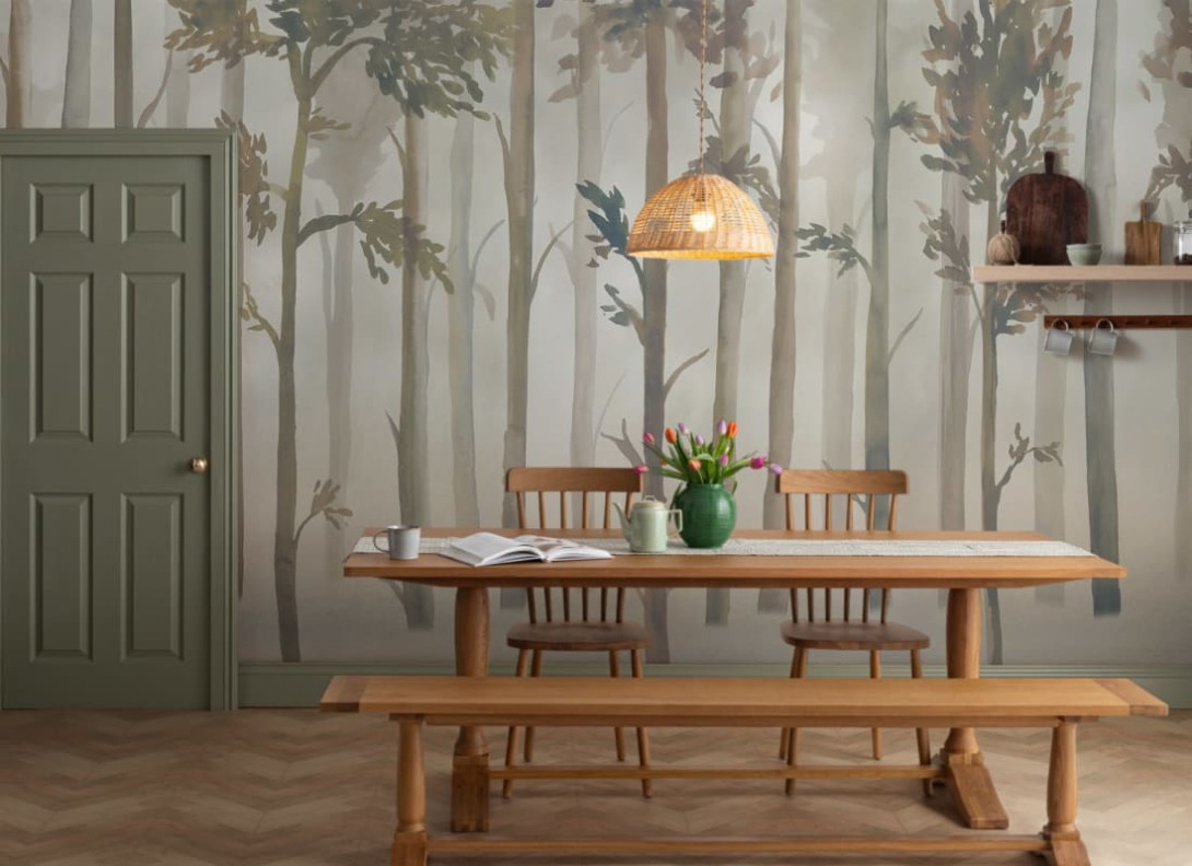 Hovia FO0104GR03W Escape Green - mural w zamglony las