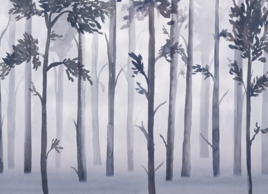 Hovia FO0105BU03W Escape Blue - mural w zamglony las