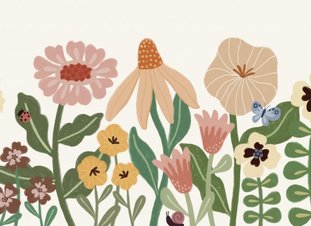 Hovia FL0204PA07W Poppy Pastel - mural dla dzieci w polne kwiaty