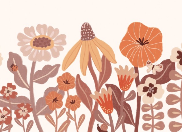 Hovia FL0205OR07W Poppy Orange - mural dla dzieci w polne kwiaty