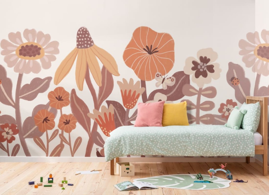 Hovia FL0205OR07W Poppy Orange - mural dla dzieci w polne kwiaty