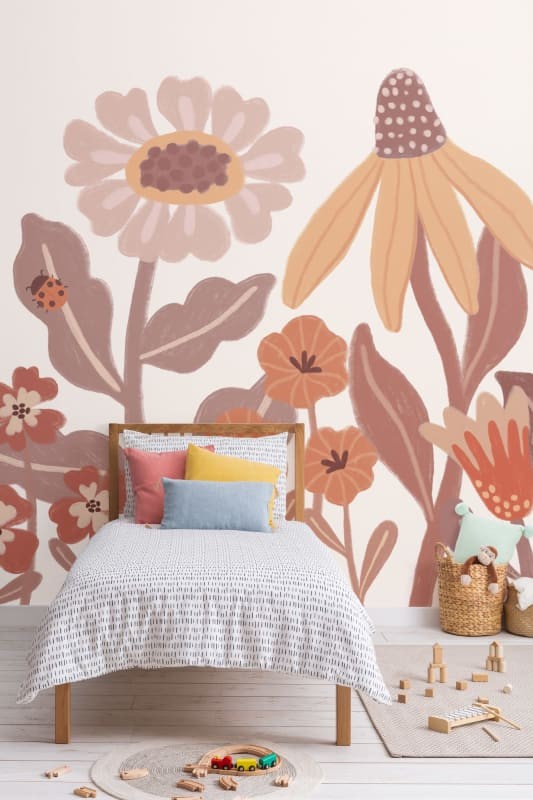 Hovia FL0205OR07W Poppy Orange - mural dla dzieci w polne kwiaty