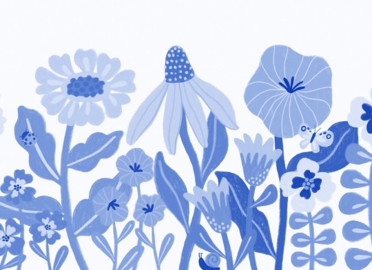 Hovia FL0206BU07W Poppy Blue - mural dla dzieci w polne kwiaty