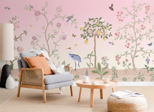 Hovia NA0041PI03W Hampden Pink - mural w roślinny pejzaż chinoiserie