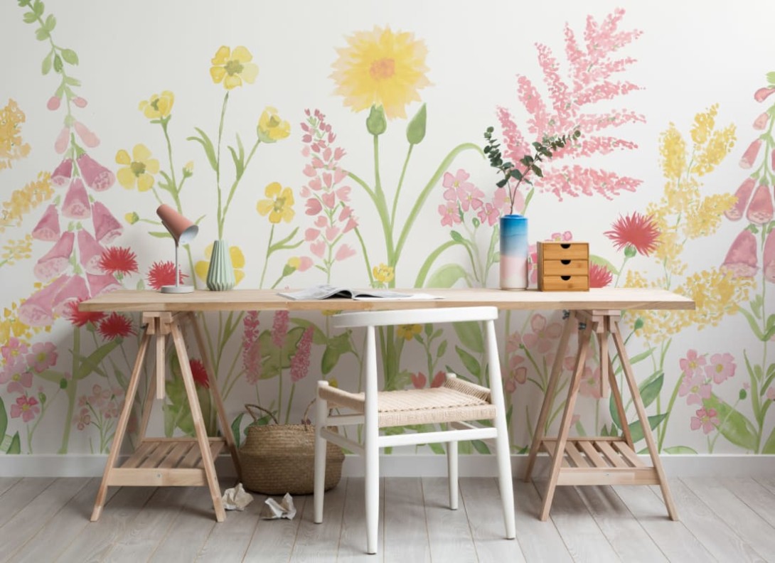 Hovia FL0073MU04W Wildflower Pink - mural w polne rośliny