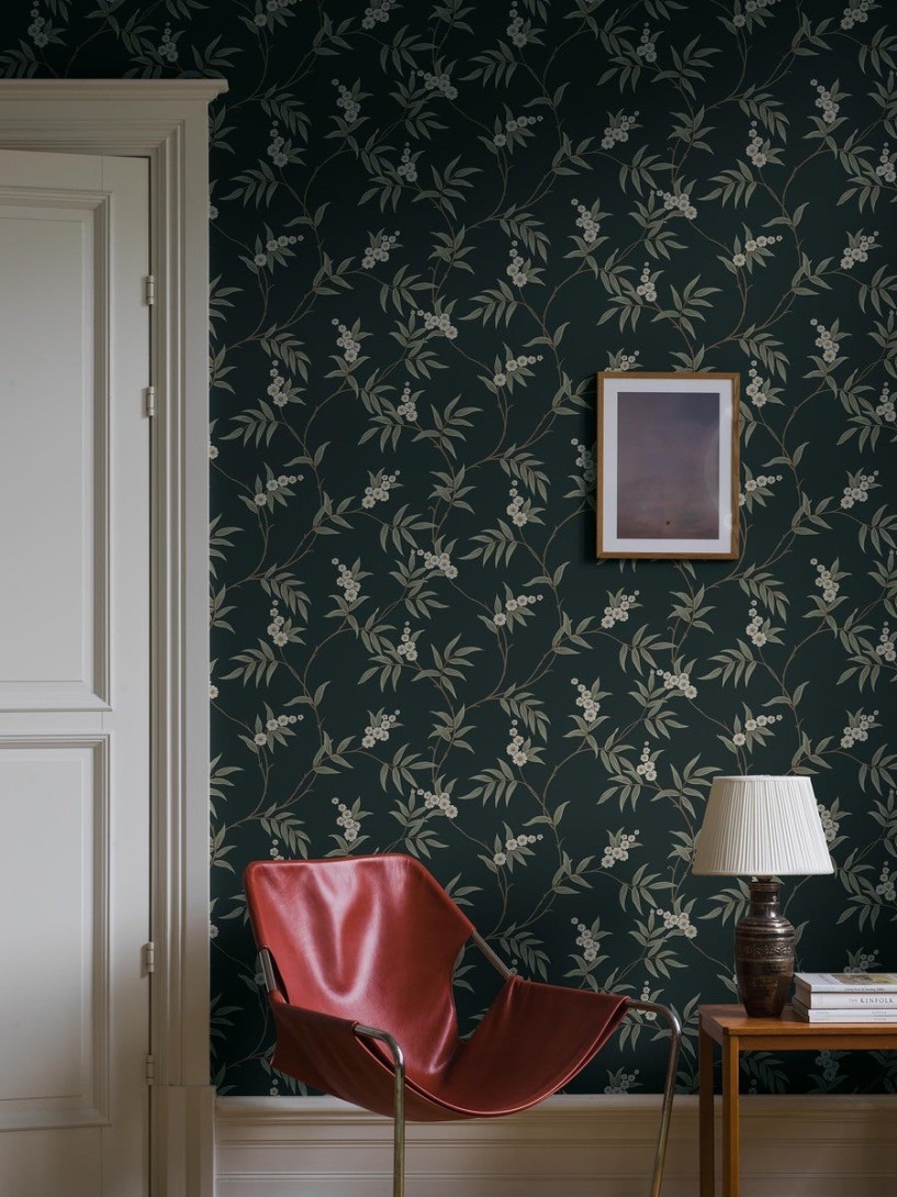 Boras Tapeter 7765 Adorn Floral Tree Black – tapeta w liście i kwiaty
