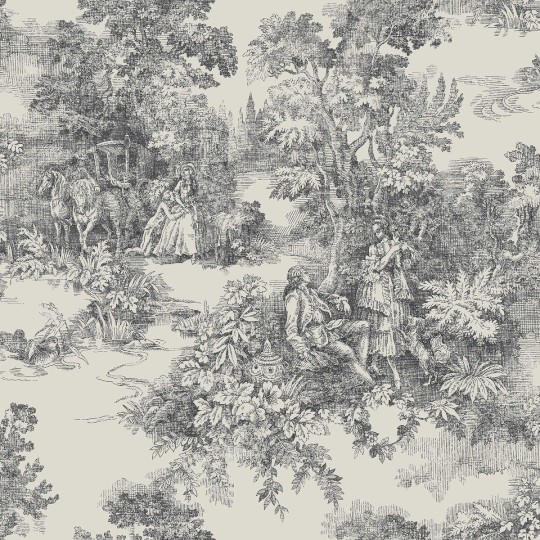 Boras Tapeter 7766 Adorn Toile de Jouy Black – tapeta z botanicznym krajobrazem