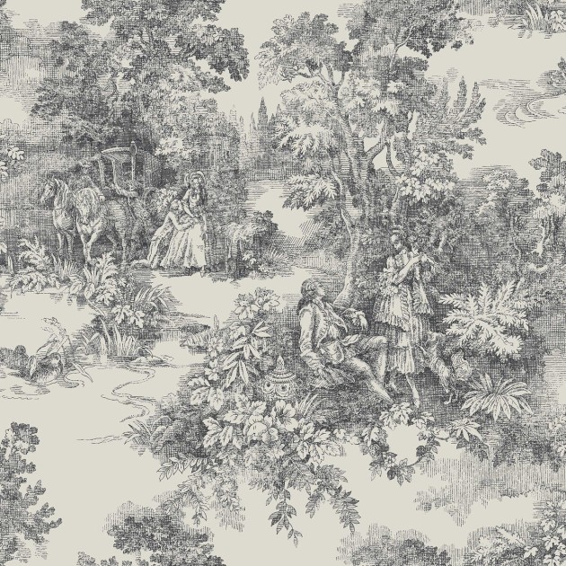 Boras Tapeter 7766 Adorn Toile de Jouy Black – tapeta z botanicznym krajobrazem