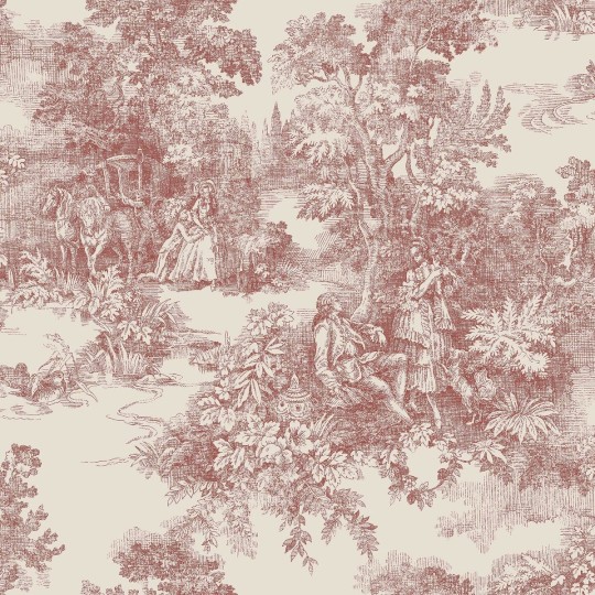 Boras Tapeter 7768 Adorn Toile de Jouy Red – tapeta z botanicznym krajobrazem