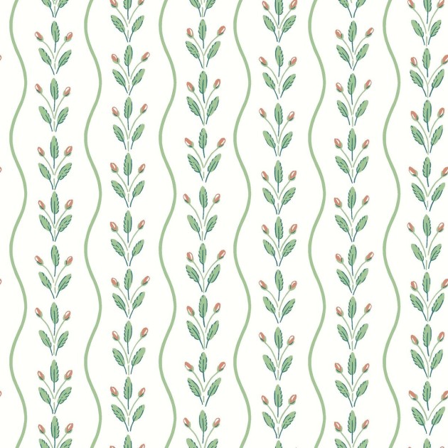 Boras Tapeter 7778 Adorn Flower Buds Green – tapeta roślinna z falującymi liniami
