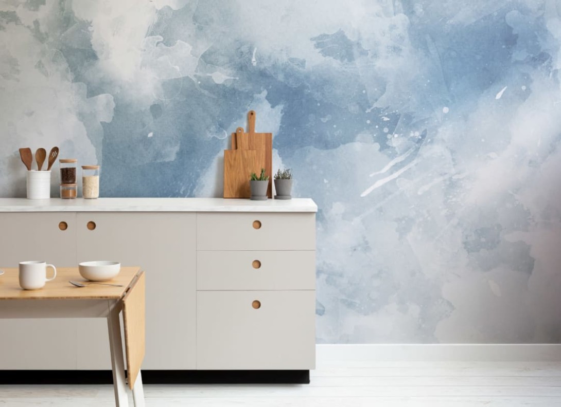 Hovia WA0057BU30W Blue & White Grunge - mural w akwarelowy wzór